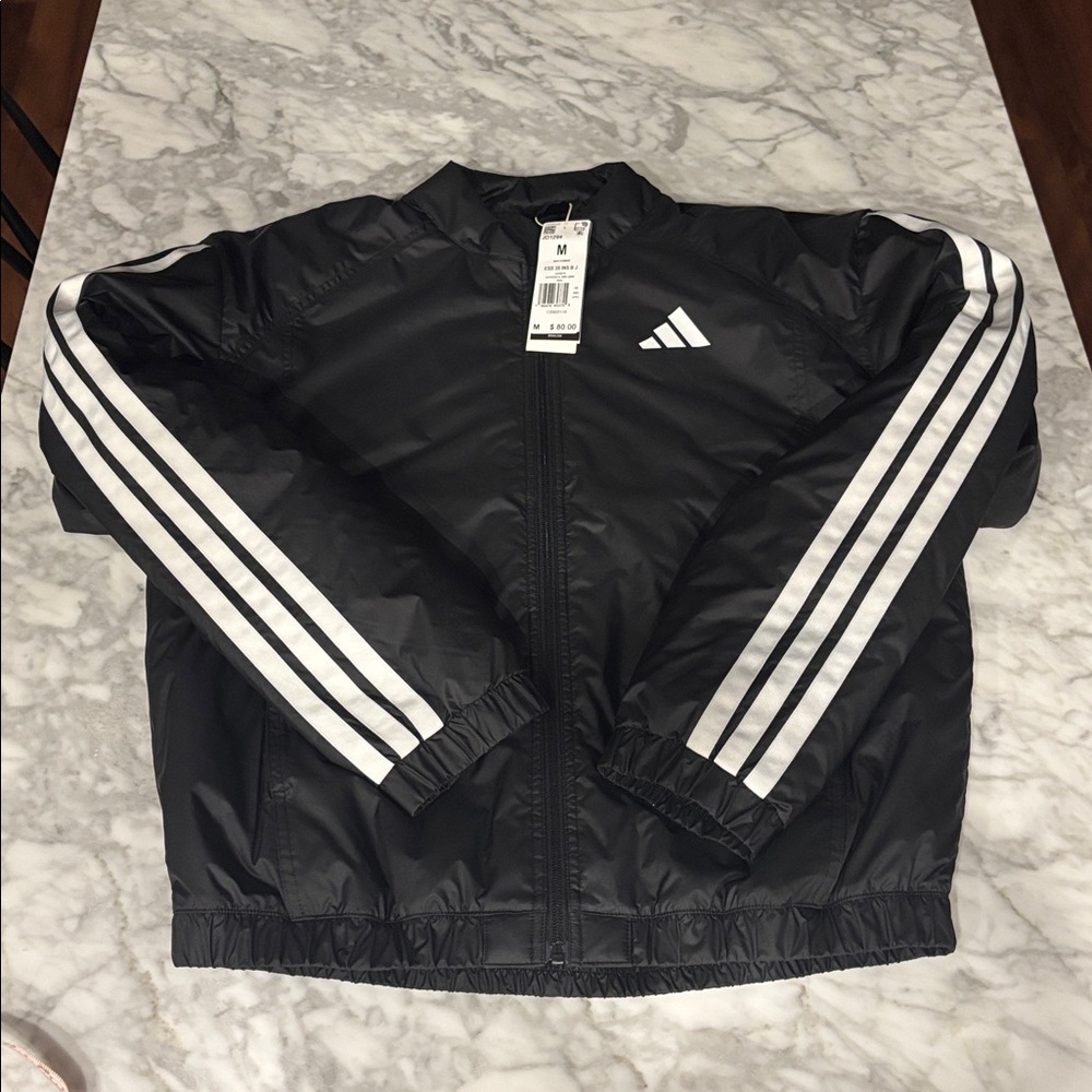 Adidas black Windbreaker with white Stripes